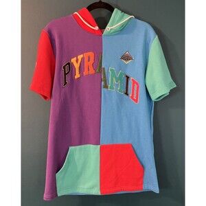 Black Pyramid Mens Short Sleeve Sweatshirt Hoodie Logo Bright Color Block SZ M